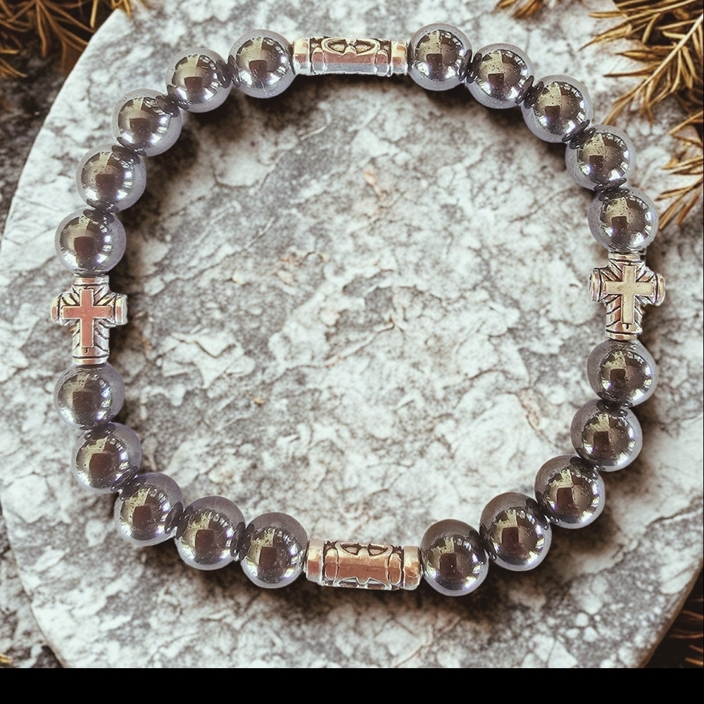 Hematite Natural Stone Cross Bracelet